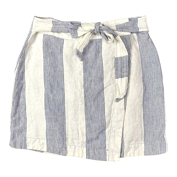 Free People Uptown Days Blue White Stripe Linen Wrap Skirt Size 2 - Picture 2 of 8